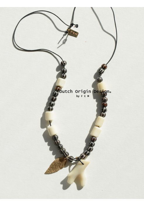 SOLD:Necklace Bronze Leaf & Coral